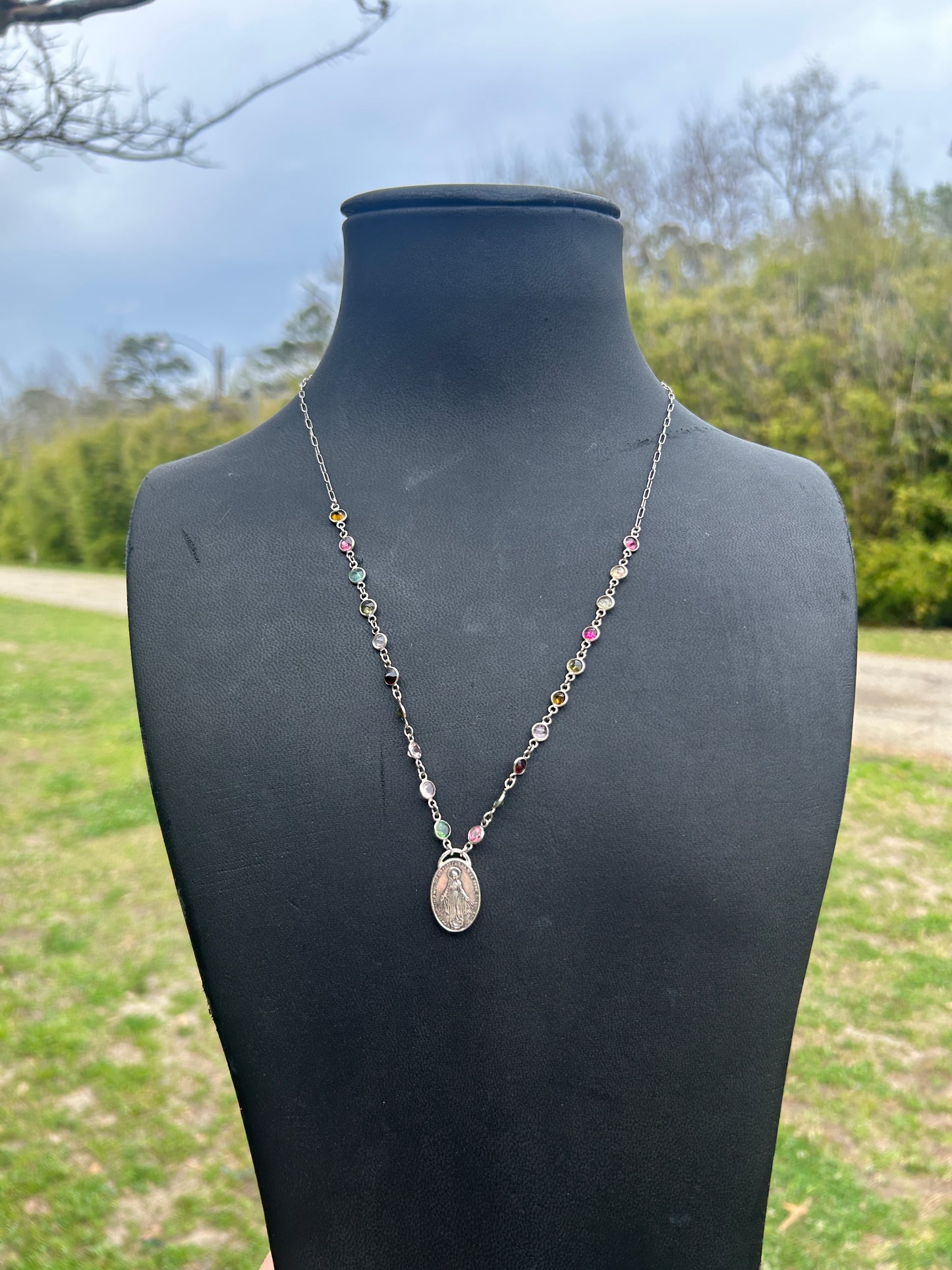 Miraculous Medal Tourmaline Necklace