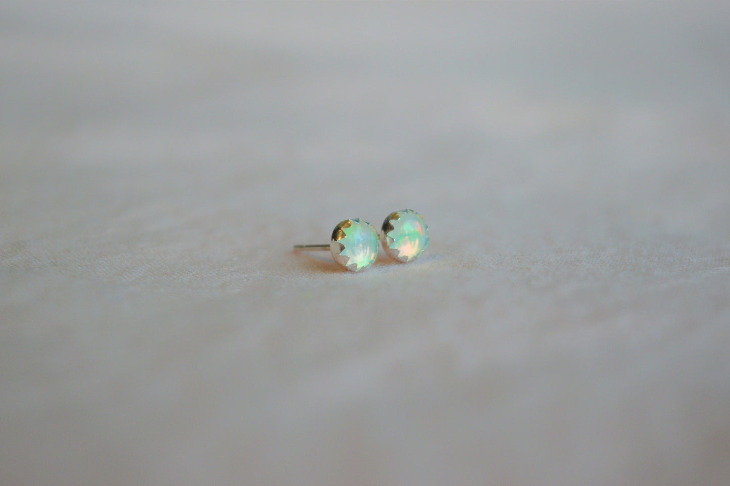 Opal Earrings, Opal Stud Earrings, Natural Opal and Sterling Silver, October Birthstone, Tiny Stud, Second Hole Stud