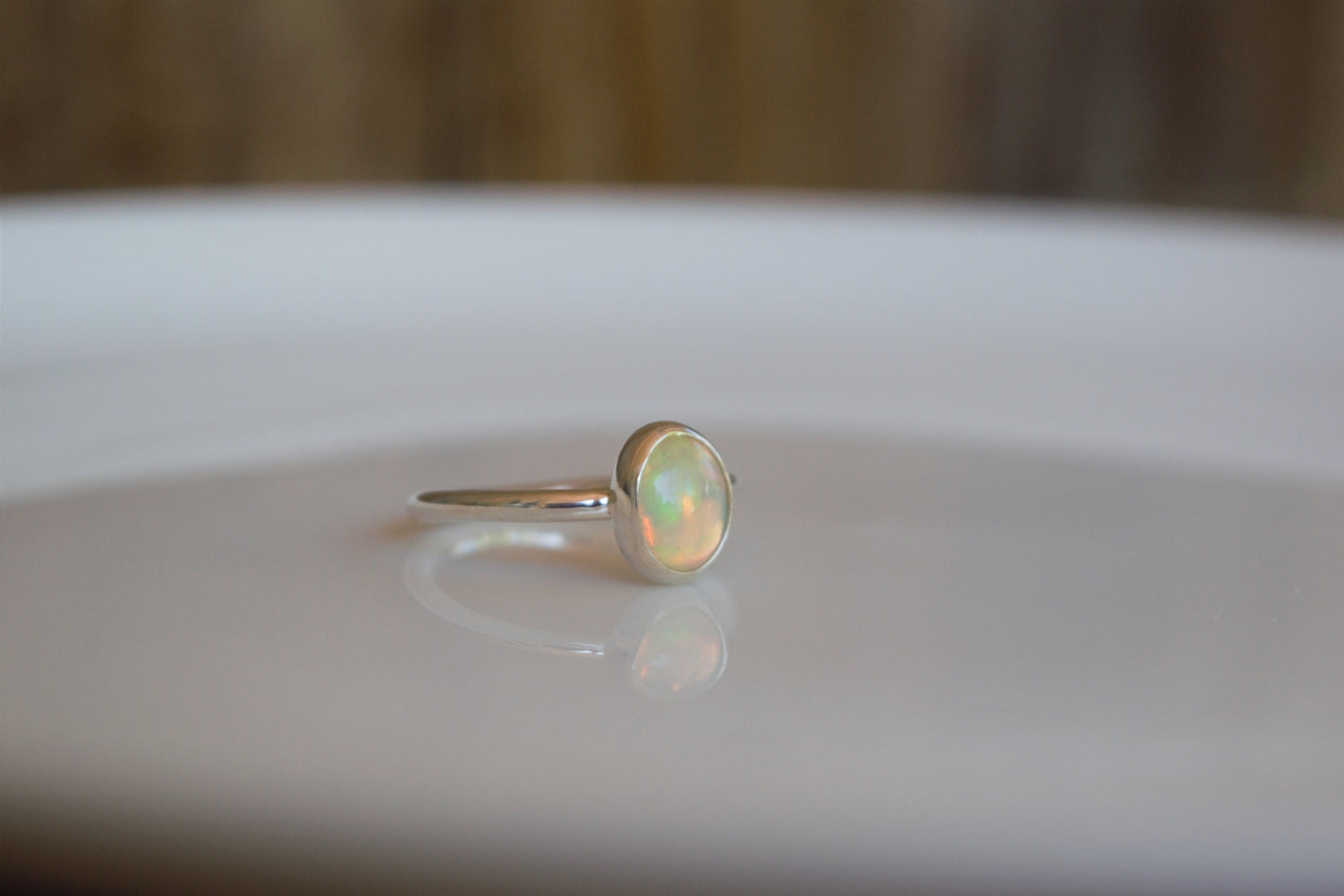 Real Opal Ring, Silver Opal Ring, Natural Opal Ring, Bezel Set, Simple Setting, Sterling Silver