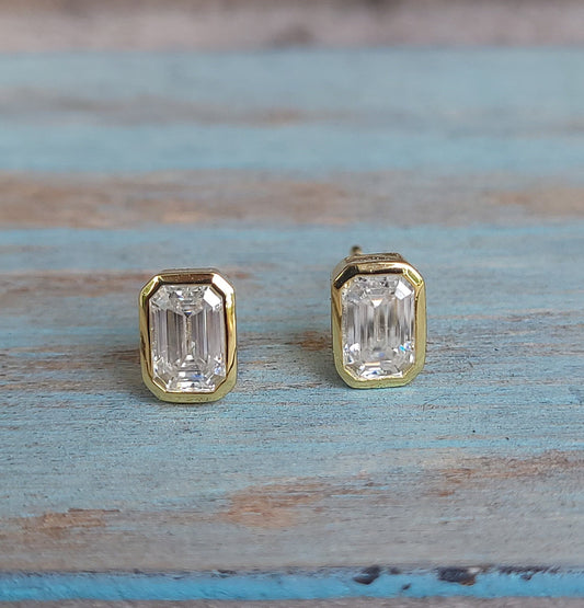 Emerald Cut Moissanite Earrings