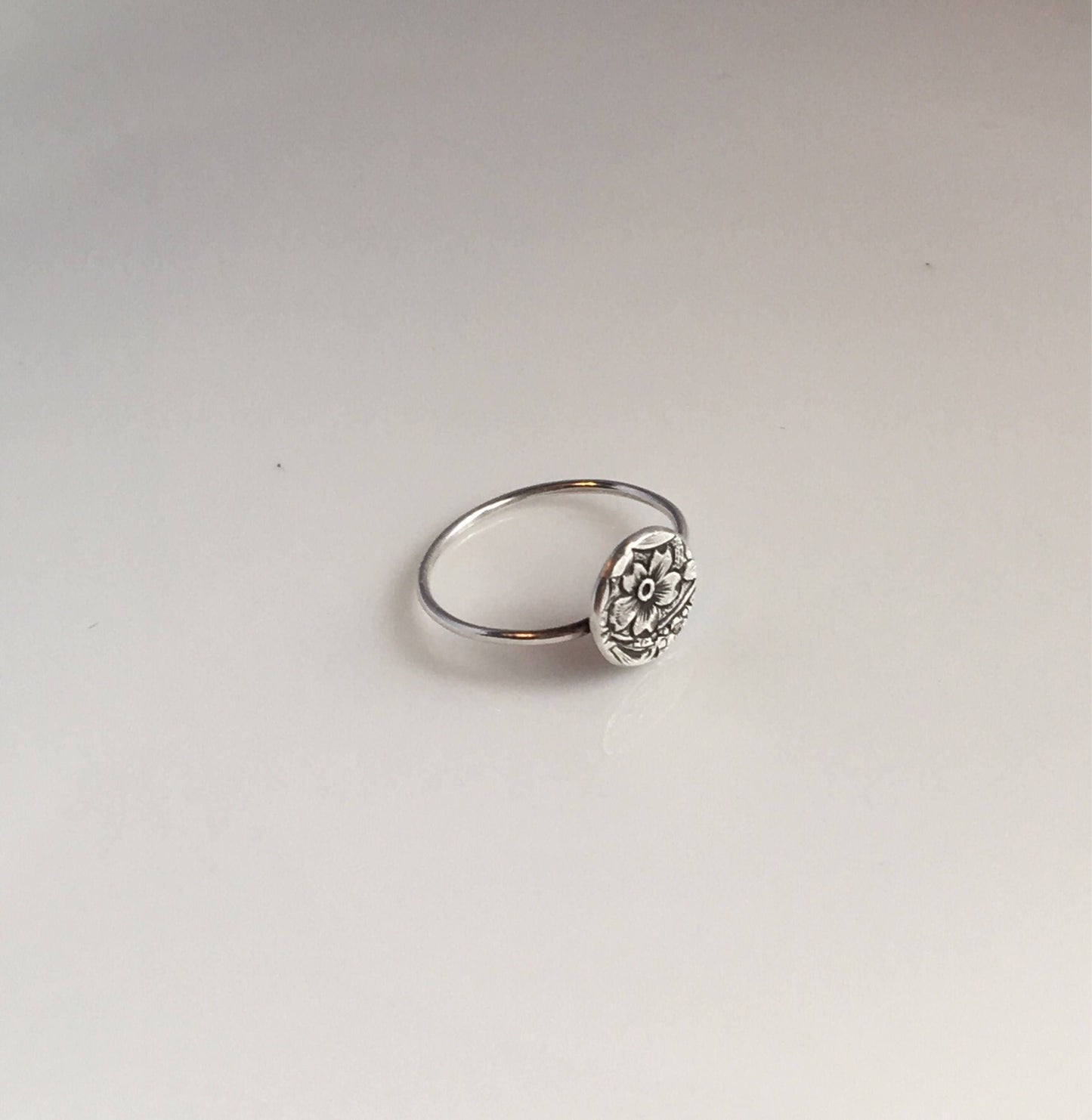 Sterling Silver Ring, Stacking Ring Flower, Nature Jewelry, Thin Dainty Floral Engraved Ring