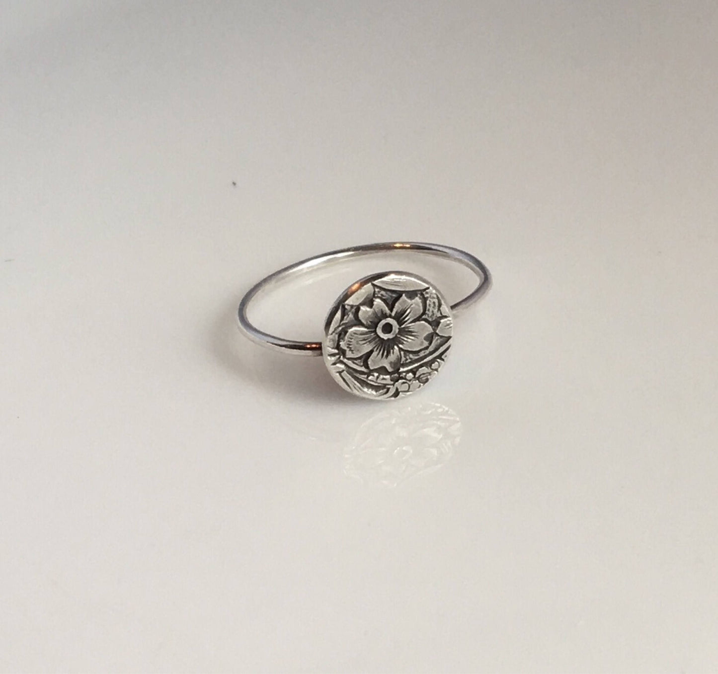 Sterling Silver Ring, Stacking Ring Flower, Nature Jewelry, Thin Dainty Floral Engraved Ring
