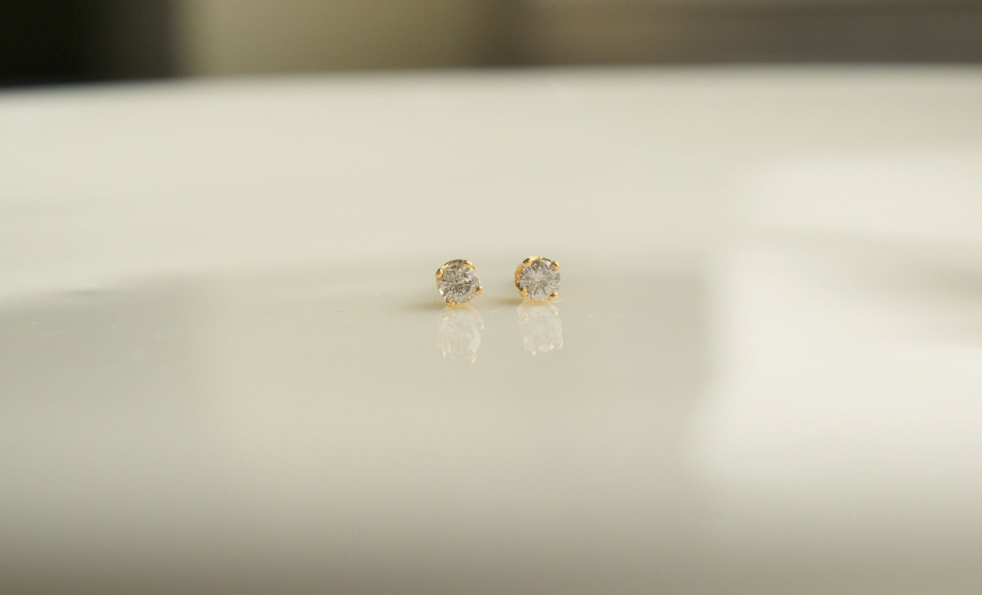 Diamond Stud Earrings in Yellow Gold, Anniversary Gift, Wedding Gift, Graduation Gift, Second Hole Earring