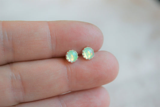 Opal Earrings, Opal Stud Earrings, Natural Opal and Sterling Silver, October Birthstone, Tiny Stud, Second Hole Stud