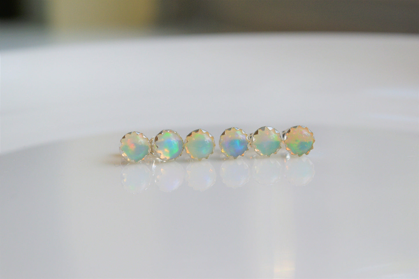 Opal Earrings, Opal Stud Earrings, Natural Opal and Sterling Silver, October Birthstone, Tiny Stud, Second Hole Stud