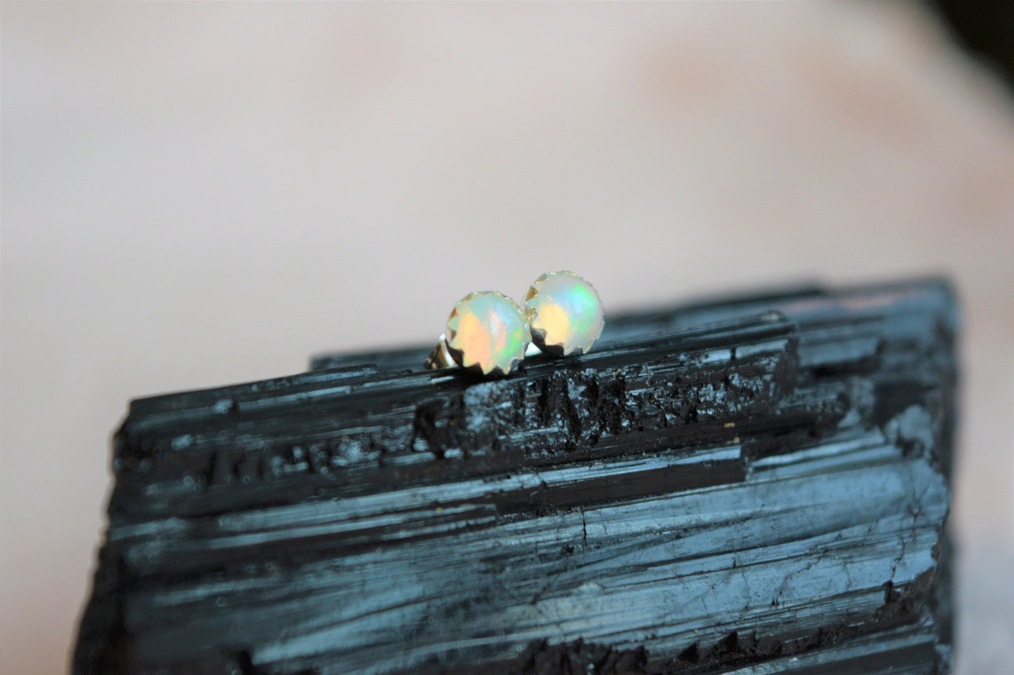 Opal Earrings, Opal Stud Earrings, Natural Opal and Sterling Silver, October Birthstone, Tiny Stud, Second Hole Stud