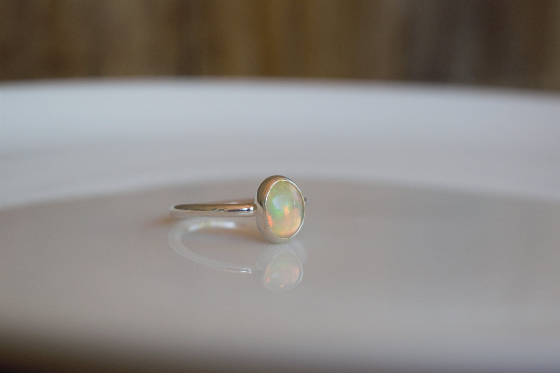 Real Opal Ring, Silver Opal Ring, Natural Opal Ring, Bezel Set, Simple Setting, Sterling Silver