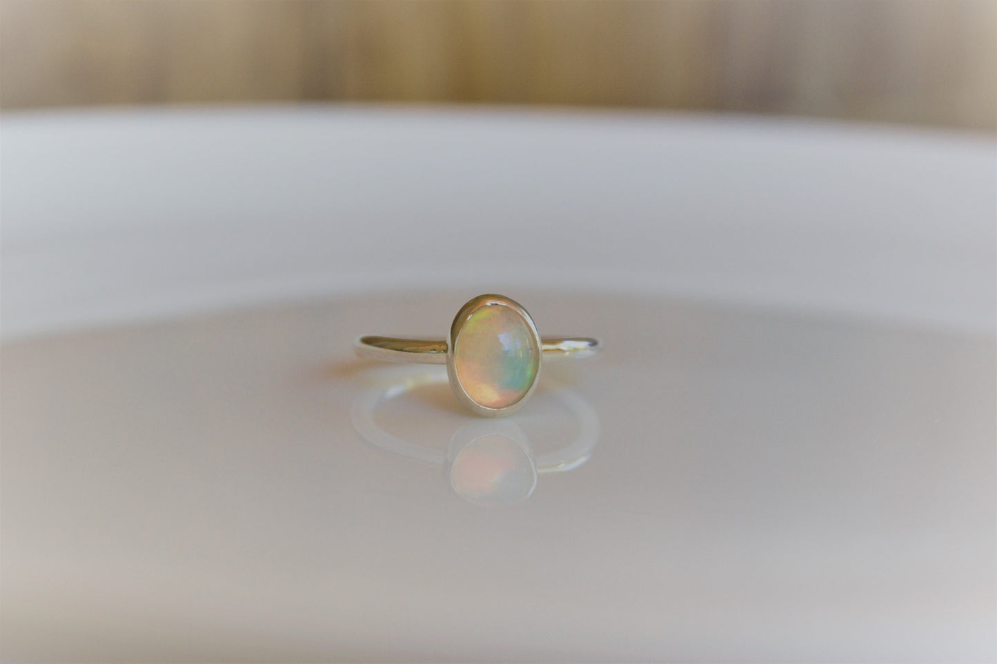 Real Opal Ring, Silver Opal Ring, Natural Opal Ring, Bezel Set, Simple Setting, Sterling Silver