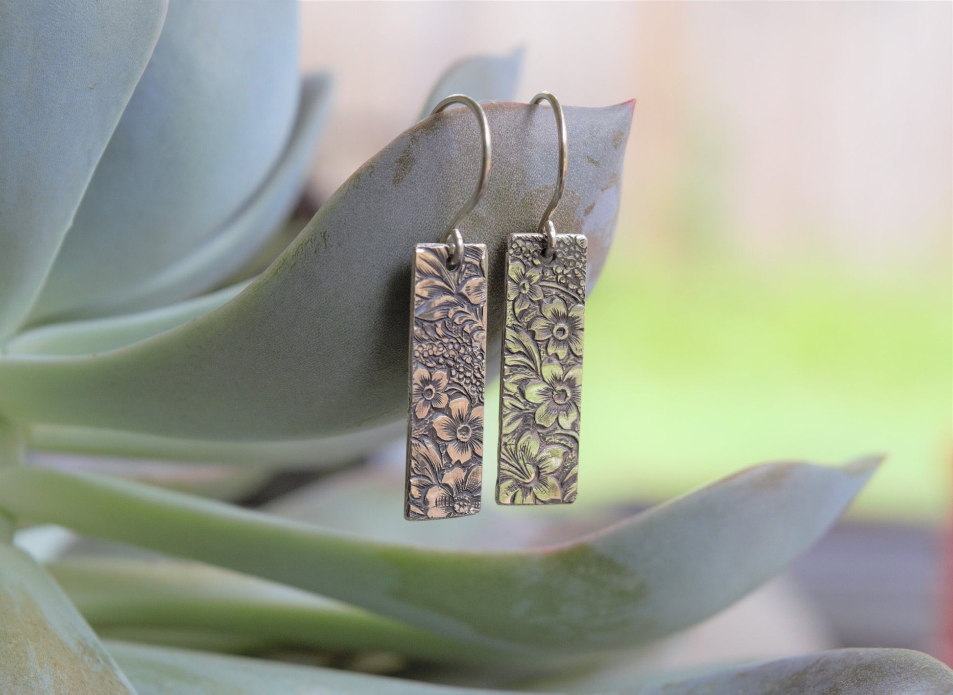 Sterling Silver Earrings, Dainty Floral Dangle Earrings in Sterling Silver, Simple Leaf, Botanical Earrings